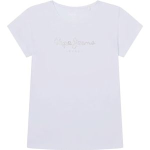 Pepe Jeans Hana Glitter T-shirt voor meisjes, wit, 4 Jaren