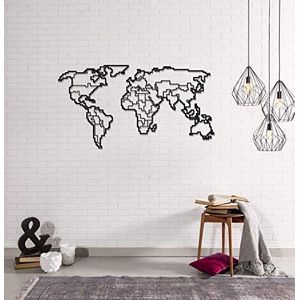 Homemania WALL317 wanddecoratie World Map 11, zwart van metaal, 100 x 0,15 x 53 cm