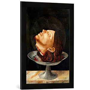 Ingelijste afbeelding van Gian Francesco de Maineri Het hoofd Johannes de Doper, kunstdruk in hoogwaardige handgemaakte fotolijst, 40 x 60 cm, mat zwart
