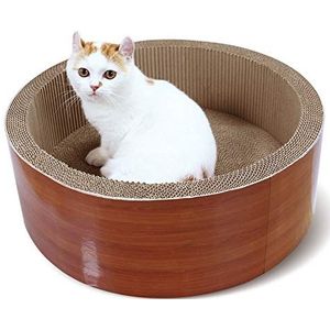 ScratchMe Kattenkrabpaal loungebed, ronde vorm kattenkrabber kartonnen bordpads met kattenkruid, duurzaam recyclekussen speelgoed voorkomt beschadiging van meubels, bruin