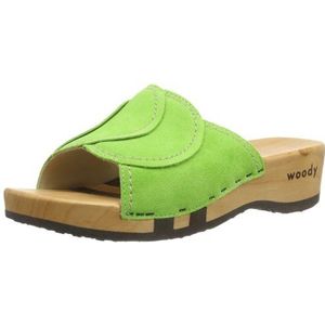 Woody vanessa dames slippers, groen velours fluo, 36 EU
