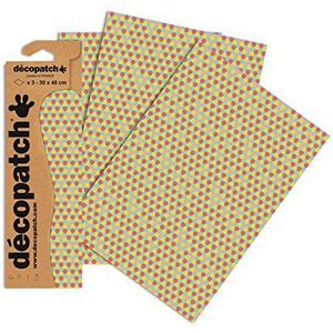 Décopatch C713O - een tas met 3 vellen bedrukt papier, 30 x 40 cm, geel/rood/groen gestippeld