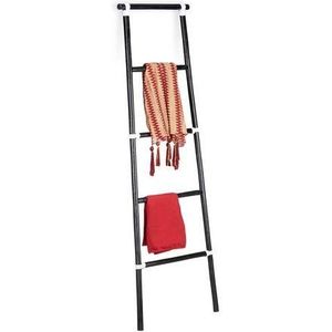 Relaxdays handdoekhouder ladder, hout, rustiek, 5 sporten, landhuisstijl, handdoekstandaard, HBT 150 x 50 x 3 cm, zwart