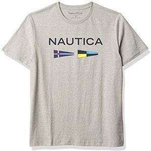 Nautica Mannen duurzaam vervaardigd logo signaal vlag grafisch T-shirt, Grijze Hei, L