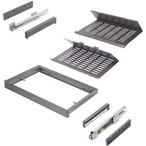 Emuca - Kit van Schoenenladenset uitschuifbaar voor kasten Quartz, verstelbaar, module 600mm, Staal, aluminium en kunststof, Titanium