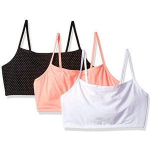Fruit of The Loom Womens Spaghetti Strap Cotton Pull Over 3 Pack Sports Bra, Pin Dot/Popsicle Pink/White, 34