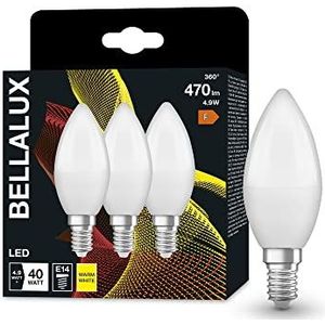 BELLALUX LED-lamp, E14-basis matte optiek,Warm wit (2700K), 470 Lumen, substituut voor 40W-verlichtingsmiddel niet-dimbaar, 3-Pak