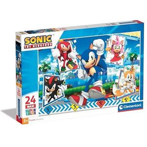 Clementoni - Sonic Supercolor puzzel-Sonic-24 Maxi delen kinderen 3 jaar, puzzel cartoons, Made in Italy, meerkleurig, 28526