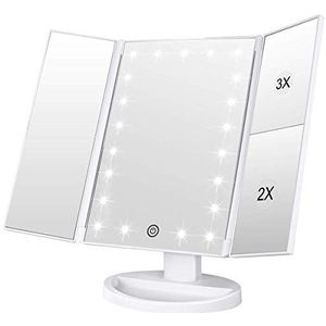 WEILY Make-upspiegel, 1 x /2 x / 3 x make-upspiegel met drie luiken met 21 led-lampen en verstelbare spiegel met aanraakscherm, make-upspiegel (wit)