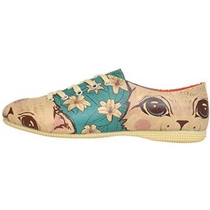 DOGO Femme Cuir Vegan Bleu Baskets - Lily The Cat Motif