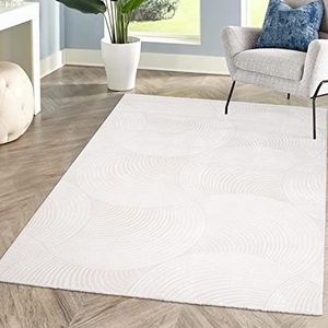 carpet city Laagpolig tapijt voor woonkamer, wit, 140 x 200 cm, kapper met 3D-effect, cirkelvormig patroon voor slaapkamer, hal, eetkamer