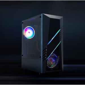 TQGCC102-B Biohazard Halve Tower Gaming Behuizing in Zwart, ontworpen om dankzij zijn robuuste structuur en moderne esthetiek een superieure gaming-ervaring te bieden, ideaal voor de