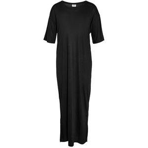NOISY MAY Women's Maxi Dress Long Shirt Dress Extra Long Loose Fit Round Neck Basic Dress, Colour:Black, Size:M