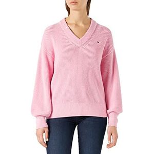 Tommy Hilfiger Dames V-NK Trui Katoen Rib Knit Truien, Classic Roze, XS