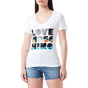 Love Moschino Dames katoenen jersey met diepe ronde hals en paneel Only Good Vibes Lm T-shirt, wit (optical white), 42 NL