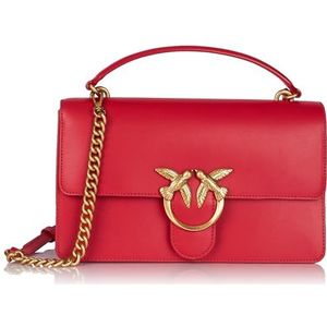 Pinko Dames Love One Classic Light kalfsleer zijde tas, R30q_rood-antiek goud, R30q_rood-antiek goud