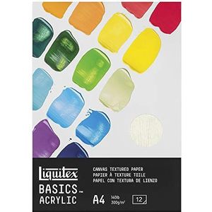 Liquitex 4602004 Basics acrylpapier - tekenblok voor acrylverf, 12 vellen wit, 300 g / m² zwaar schilderpapier voor acrylverf, 100% zuurvrij met canvas-reliëfdruk - A4