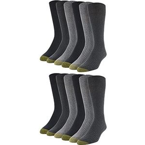 Gold Toe Heren Jurk Sok, Charcoal/Grey Marl/Black (12-pairs), L