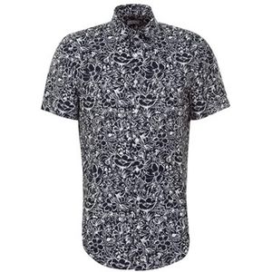 Seidensticker Zakelijk overhemd voor heren, slim fit, zacht, kent-kraag, korte mouwen, 100% linnen, donkerblauw, 38