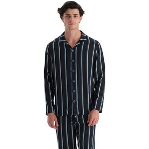 Dagi Heren Navy Striped Viscose Woven Shirt, M, Donkerblauw, M