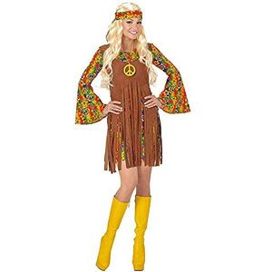 Widmann - Kostuum hippie girl, jurk met vest, hoofdband, peace-ketting, flower power, bloemen-meisjes, themafeest, carnaval
