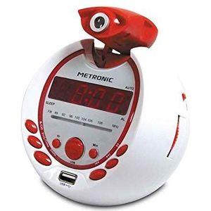Metronic 477021 radiowekker voor kinderen, piraat, MP3, USB, projectie 180 graden, rood en wit