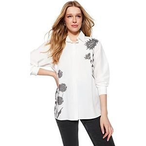 Trendyol Vrouwen Oversize Basic Shirt Kraag Geweven Shirt,Ecru,34, Ecru, 60