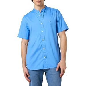 Tommy Hilfiger Heren Flex Poplin Mao Rf Shirt S/S Casual Shirts, Blauw, S, Blauwe spreuk, S