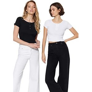 Trendyol Dames zwart-wit klinknagels gedetailleerde Flyillate 2-pakket gebreide blouse blouse, zwart en wit, medium