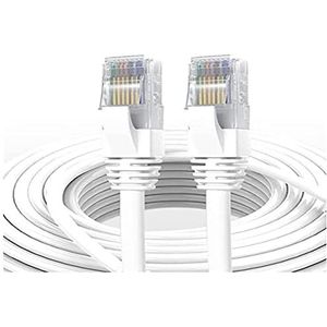 Elfcam® - 10 meter Ethernet-kabel Cat 7 rond, LAN/WLAN-kabel met vergulde RJ45-stekker, netwerkkabel 100% koper stijve installatiekabel, SFTP, 28 AWG, wit, 10 m