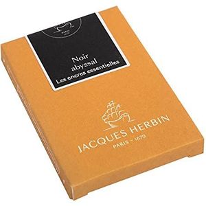Jacques Herbin 11009JT - Een box met 7 grote patronen, internationale maten, voor vulpennen en rollerbalpen, zwart Abyssal