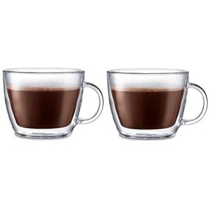 Bodum Bistro Double Wall Cafe Latte Cup, borosilicaatglas - 0,45 L/15 Oz, transparant, Pack van 2