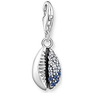 Thomas Sabo Charm-Anhänger Muschel aus hochwertigem 925er Sterlingsilber, mit Schmucksteinen in Blautönen, dreidimensionale Kauri-Charm, Maße: 24 x 8 mm,1894-945-7