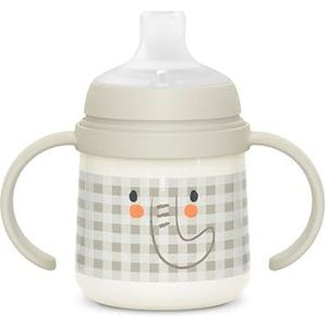 Suavinex Baby Learning Cup babyfles met handgrepen licht in het donker, met lekvrije siliconen tuit en anti-koliek ventiel, voor kinderen vanaf 6 maanden, ideaal voor nachtgebruik, grijs