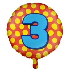 PD-Party 7042103 Gelukkig Folie Ballonnen | Happy Balloons | Viering | Feest Decoraties - 3 Jaren, Rood/Geel, 46cm Lengte x 46cm Breedte x 46cm Hoogte