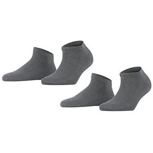 FALKE Dames Korte sokken Happy Double Pack W Sn katoen kort eenkleurig 2 paar, Grijs Light Grey Melange 3390, 35-38