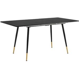 39F FURNITURE DREAM Uitschuifbare tafel in Scandinavische stijl, met zwart houten blad en goudkleurige metalen poten, voor keuken, eetkamer, woonkamer, 120-160 x 80 x 75 cm