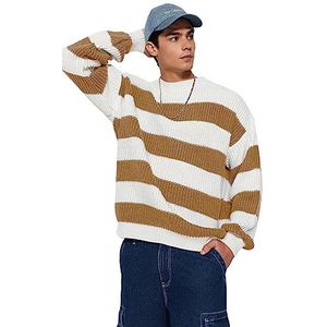 Trendyol Heren Crew Neck Colorblock Regular Sweater Sweatshirt Camel, S, Kameel, S