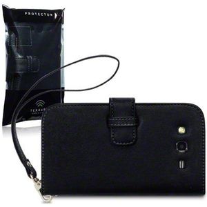 Terrapin Premium PU Leather Wallet Case/Cover/Pouch/Holster met bloemenprint binnen voor Samsung Galaxy Grand I9080 - zwart