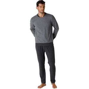 LVB Lange ronde hals van opgeruwde interlock pyjamaset, grijs, S heren, Grijs, S