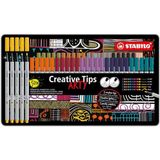 Pennenset met diverse puntdiktes – STABILO Creative Tips – ARTY – metalen etui met 50 stuks– URBAN – in 10 verschillende kleuren