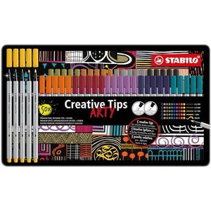 Pennenset met diverse puntdiktes – STABILO Creative Tips – ARTY – metalen etui met 50 stuks– URBAN – in 10 verschillende kleuren