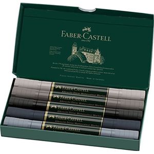 Faber-Castell 160306 - Aquarelmarker Albrecht Dürer met dubbele punt voor vlakkige en nauwkeurige verftoepassing, 5-delige etui, grijstinten, grijs