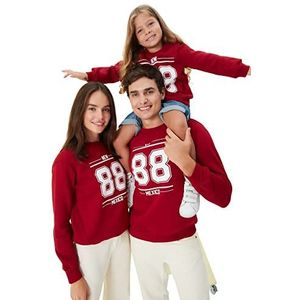 TRENDYOL Sweatshirt met ronde hals en slogan, nauwsluitend sweatshirt voor dames, bordeaux, S