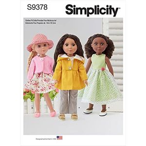 SIMPLICITY SS9378OS UNDEFINED Kleding Stitch een Sweet Mix-and-Match Garderobe, 14 inch poppen. Patroon omvat jurken in twee lengtes, top, broek, jas met capuchon en hoed, wit, één maat