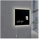 SIGEL GL400 Premium glazen magneetbord 48 x 48 cm met LED-verlichting, zwart hoogglanzend, TÜV-getest, eenvoudige montage, incl. 3 magneten, Artverum