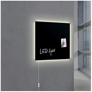 SIGEL GL400 Premium glazen magneetbord 48 x 48 cm met LED-verlichting, zwart hoogglanzend, TÜV-getest, eenvoudige montage, Artverum