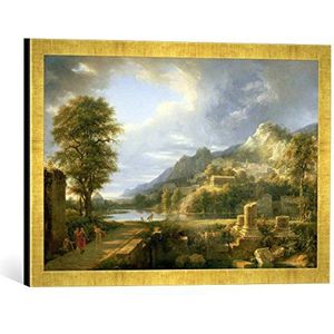 Fotolijst van Pierre-Henri de Valenciennes ""The Ancient Town of Agrigentum, 1787"", kunstdruk in hoogwaardige handgemaakte fotolijst, 60x40 cm, goud raya