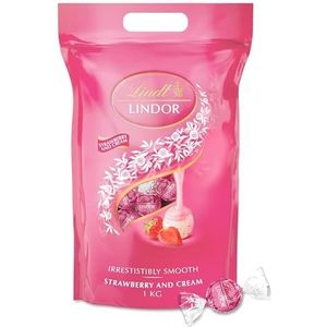 Lindt LINDOR Aardbei & Room witte chocolade bonbons 1kg | Zachtsmeltende bonbons | Hersluitbare verpakking