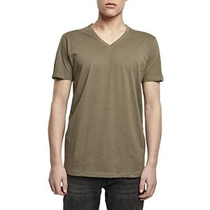 Build Your Brand Heren T-shirt Light Tee V-hals, bovendeel met V-hals voor mannen in vele kleuren verkrijgbaar, maten S - 5XL, olijfgroen, L